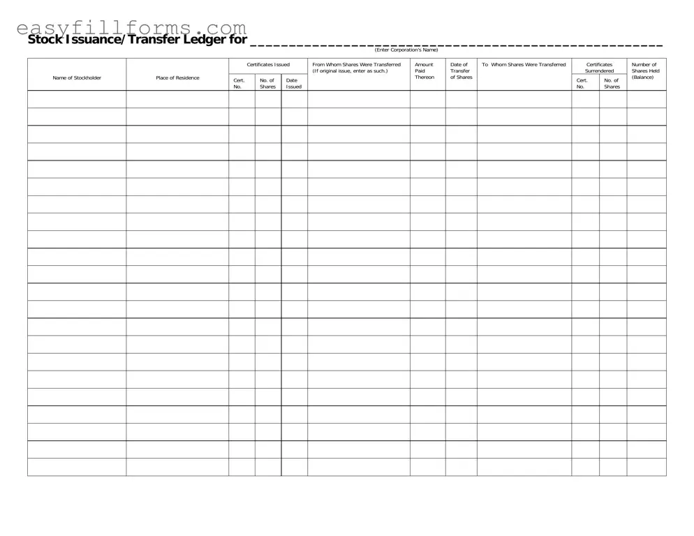 Printable Stock Transfer Ledger Form