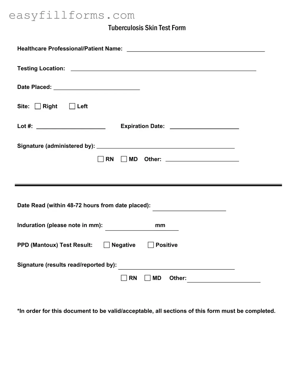 Printable Tb Test Form