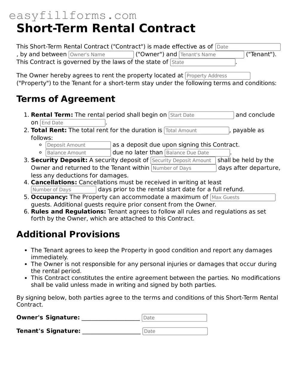 Attorney-Verified Short-Term Rental Contract Template