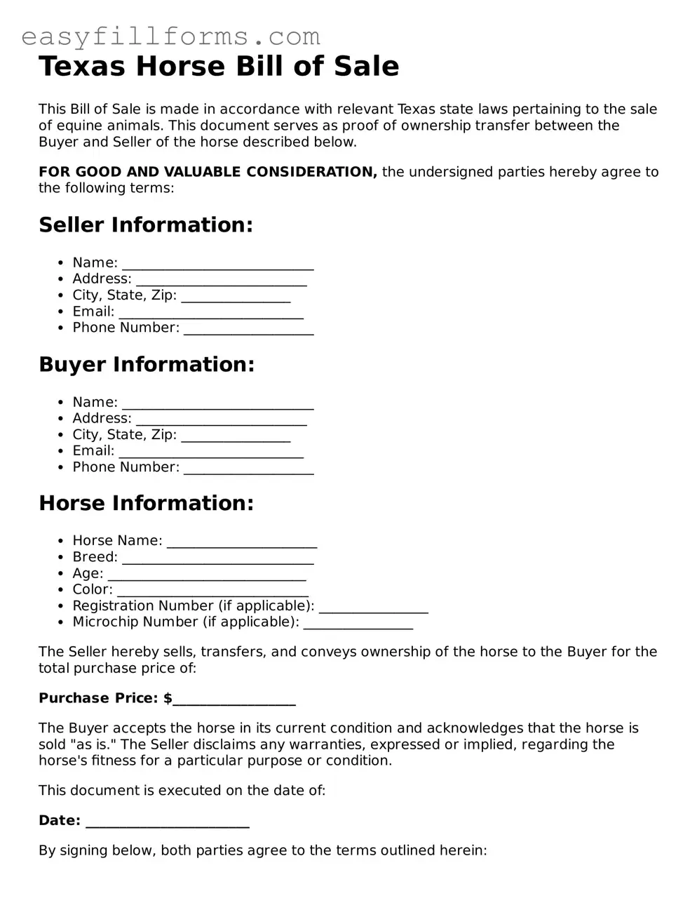 Valid  Horse Bill of Sale Template for Texas