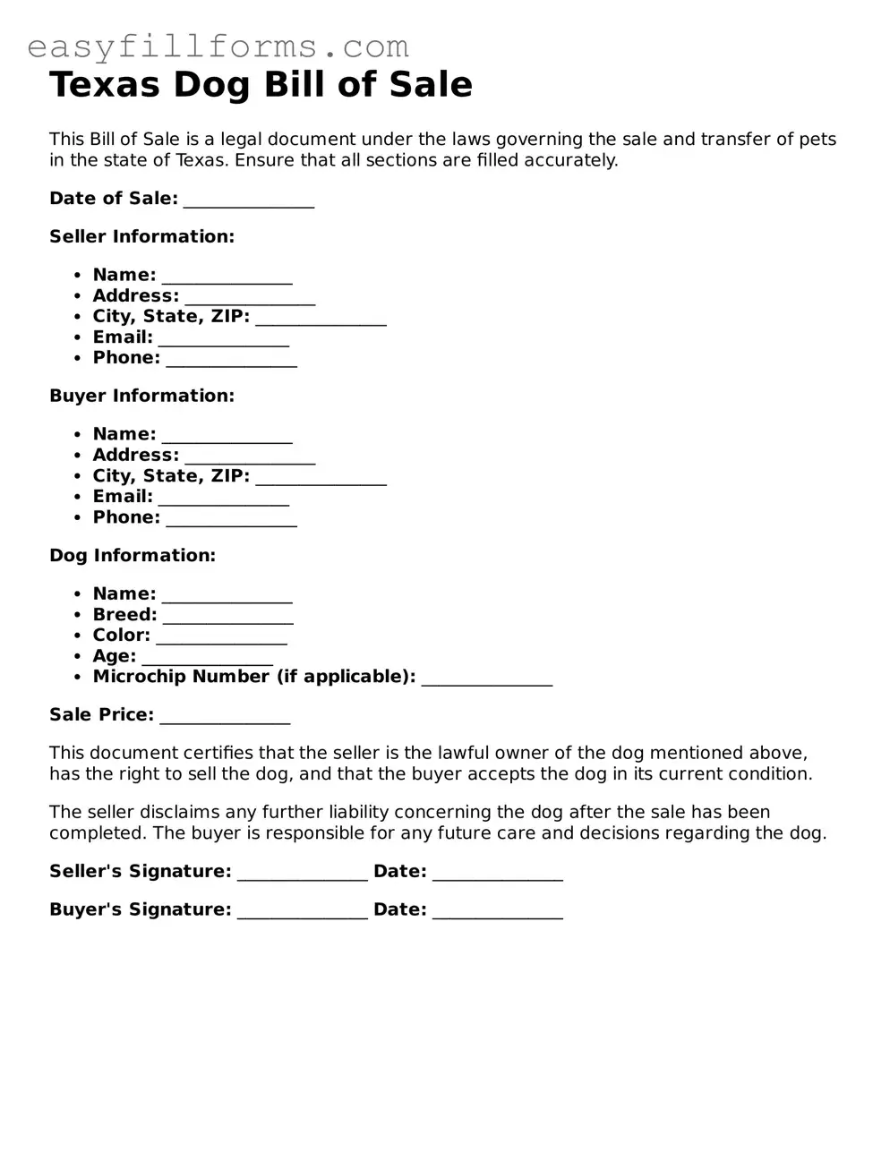 Valid  Dog Bill of Sale Template for Texas