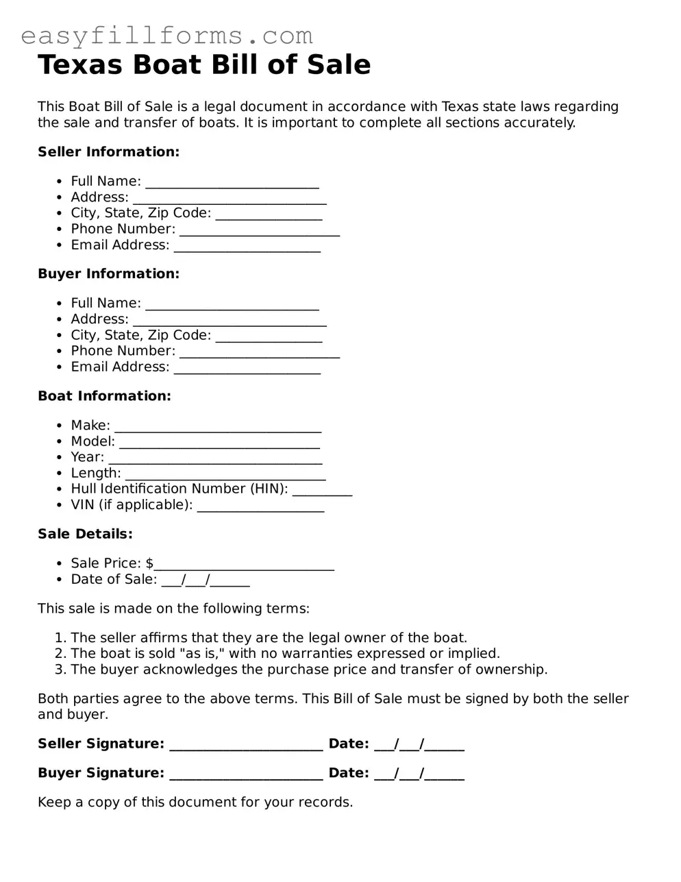 Valid  Boat Bill of Sale Template for Texas