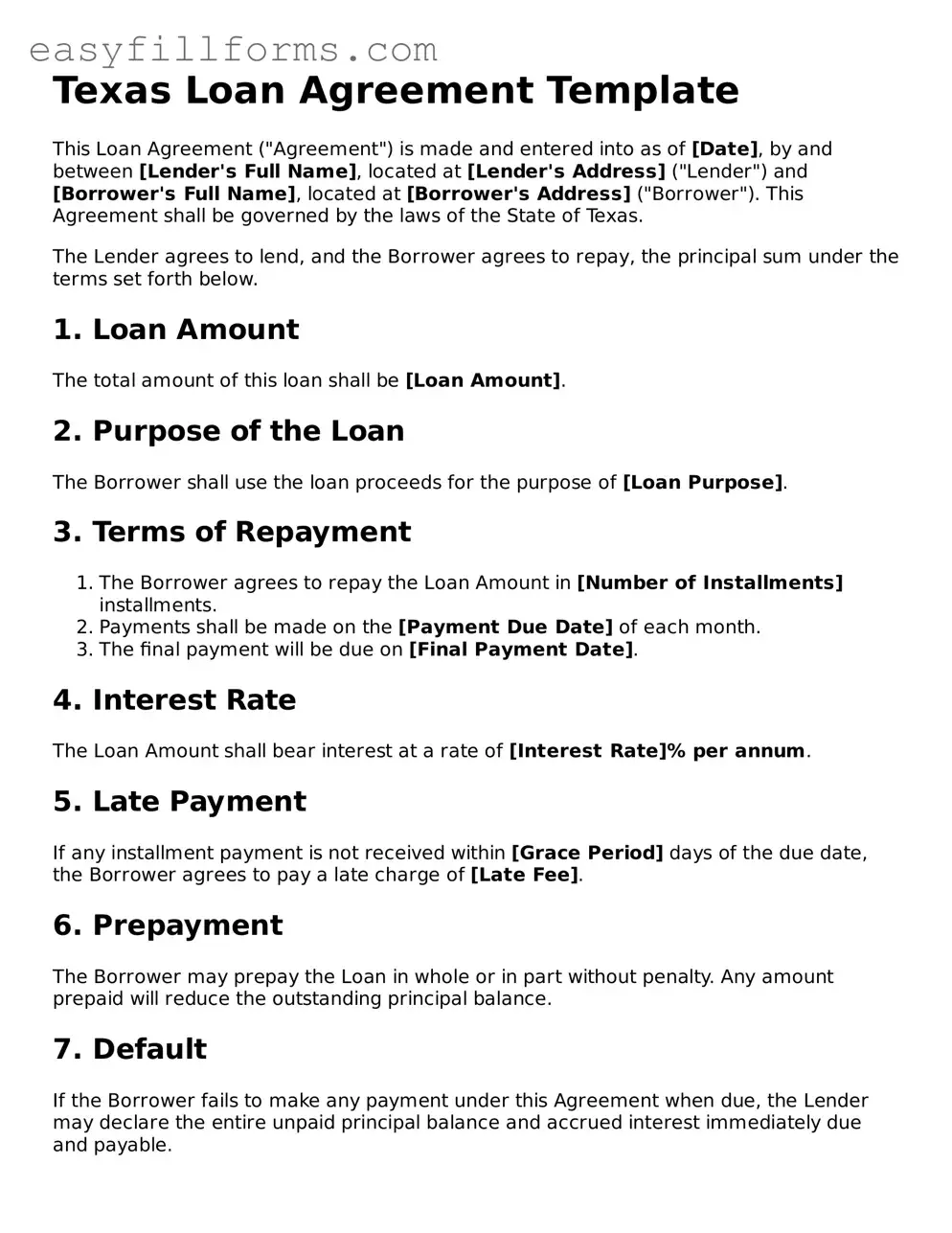 Valid  Loan Agreement Template for Texas