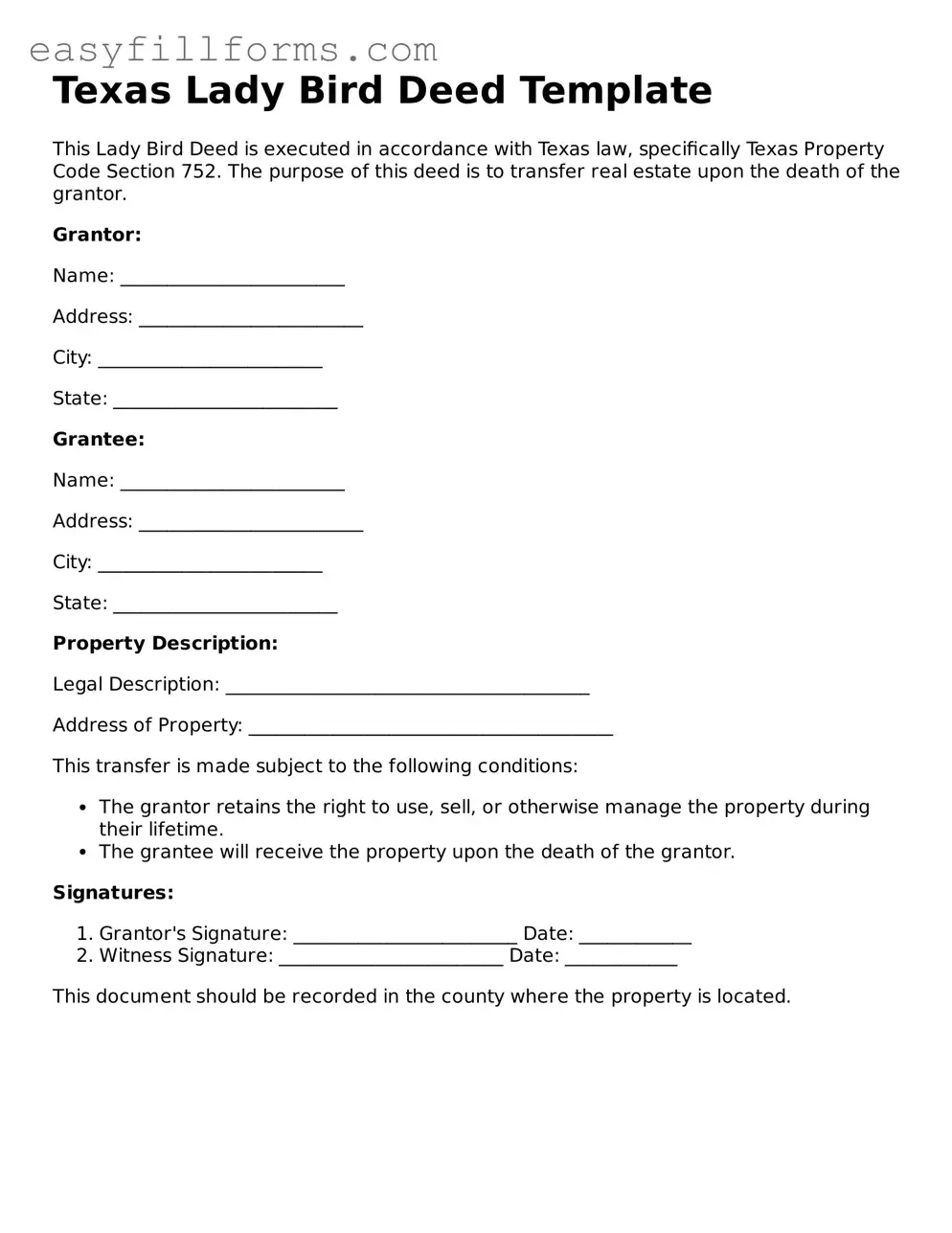 Valid  Lady Bird Deed Template for Texas
