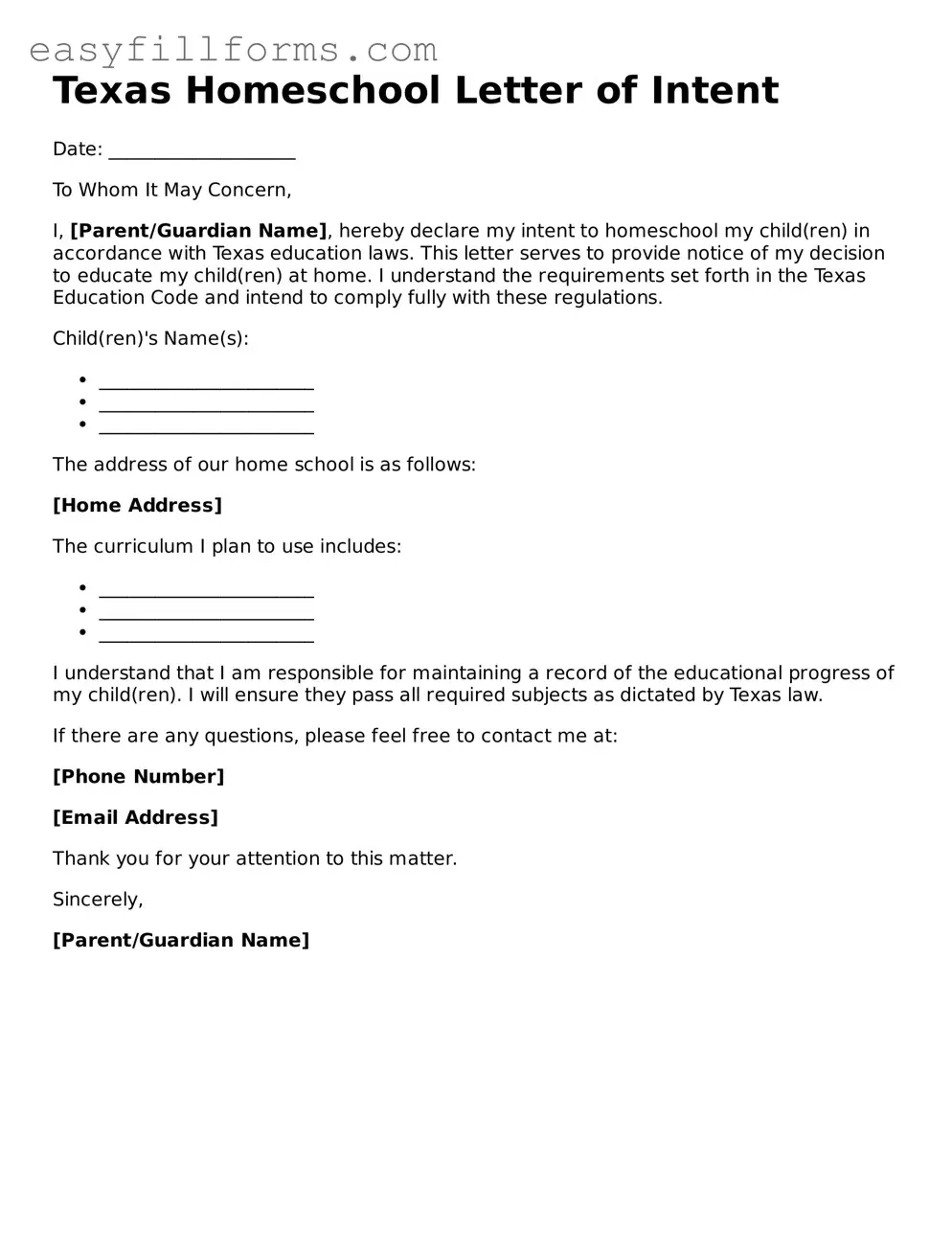 Valid  Homeschool Letter of Intent Template for Texas