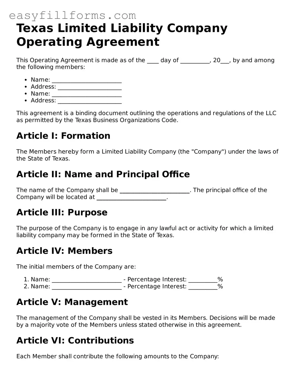 Valid  Operating Agreement Template for Texas
