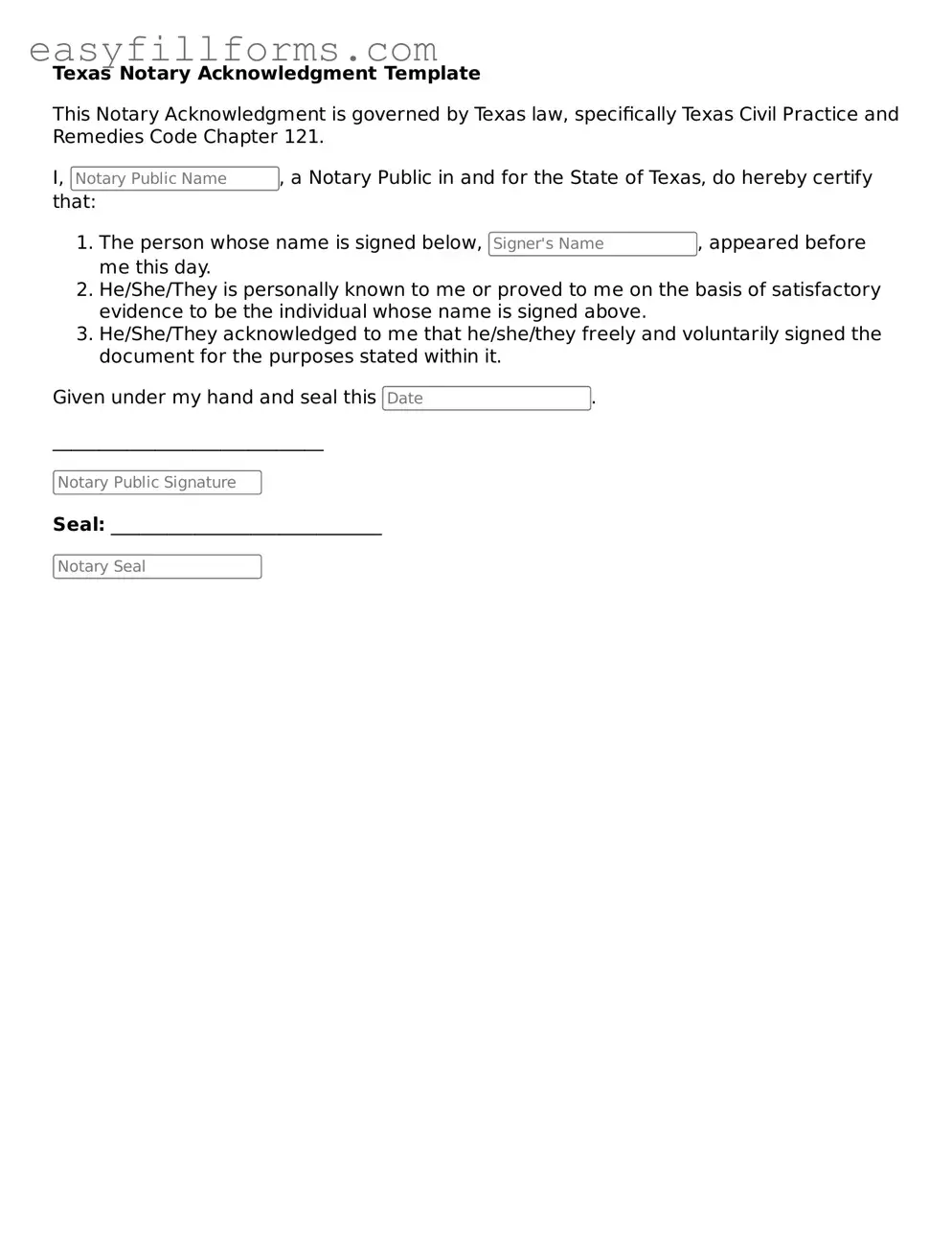 Valid  Notary Acknowledgement Template for Texas