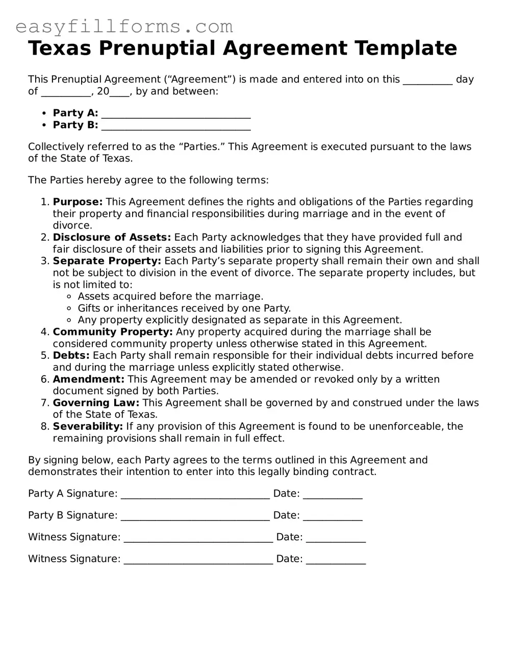 Valid  Prenuptial Agreement Template for Texas
