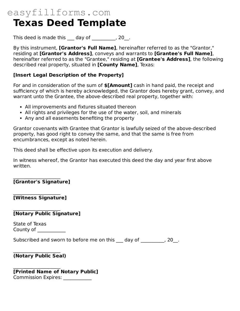 Valid  Deed Template for Texas