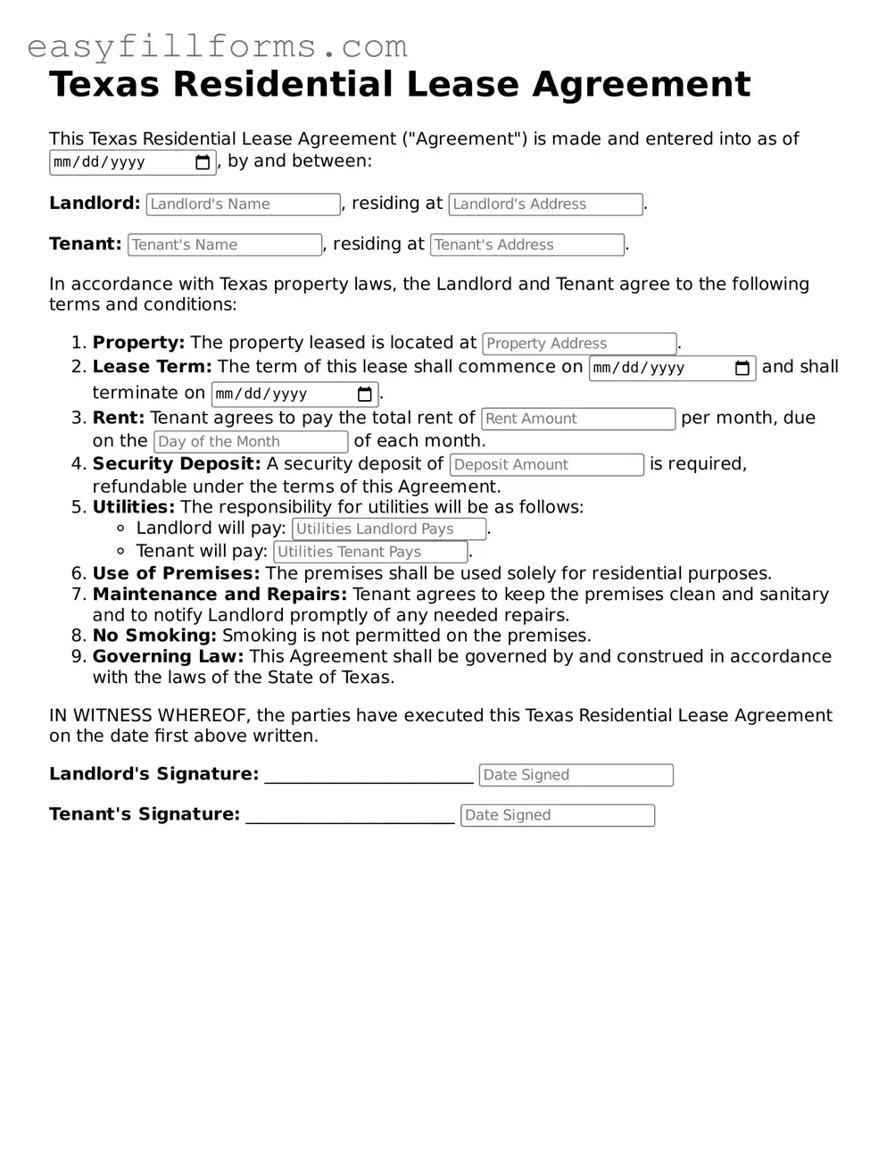Valid  Lease Agreement Template for Texas