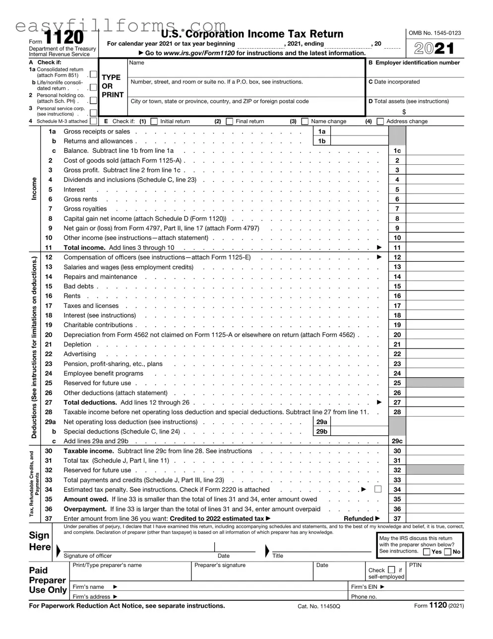 Printable IRS 1120 Form