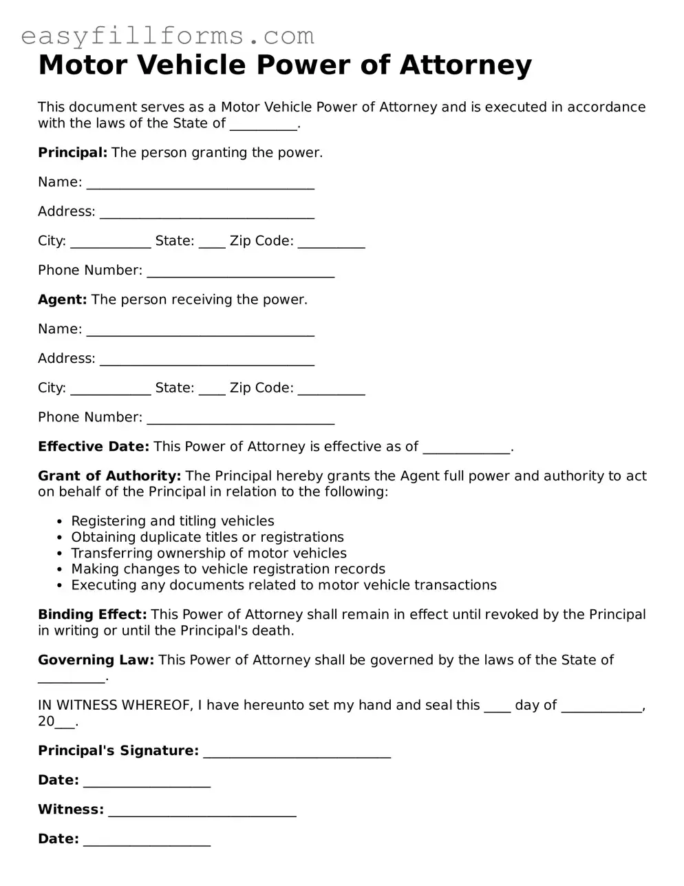 Attorney-Verified Motor Vehicle Power of Attorney Template