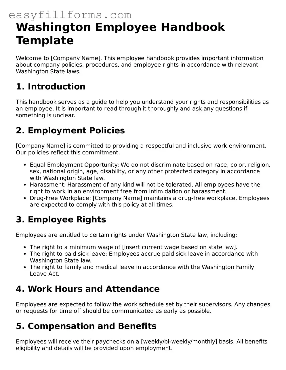 Valid  Employee Handbook Template for Washington