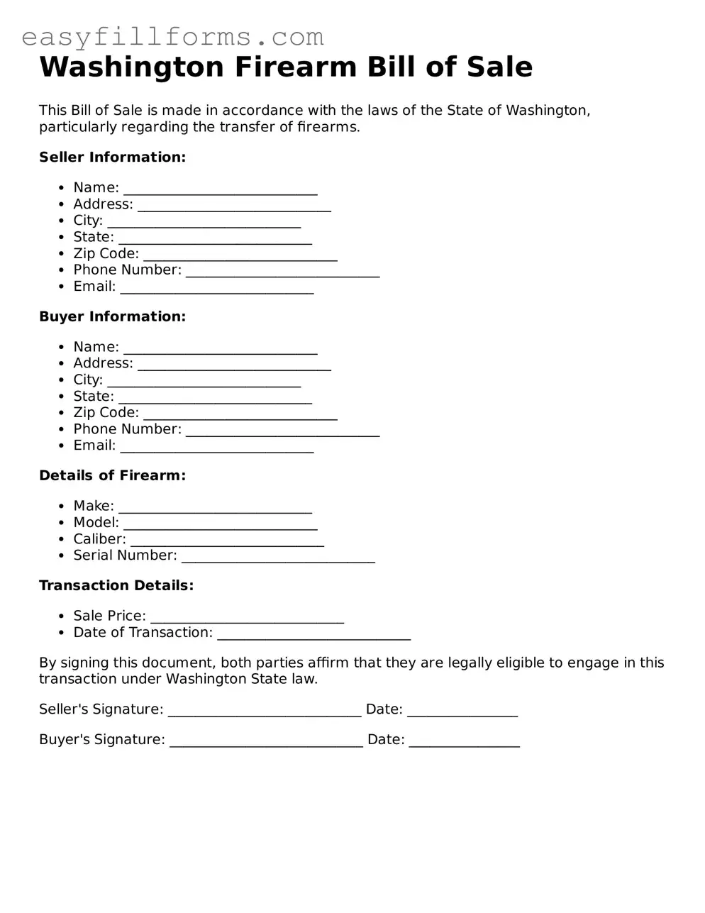 Valid  Firearm Bill of Sale Template for Washington