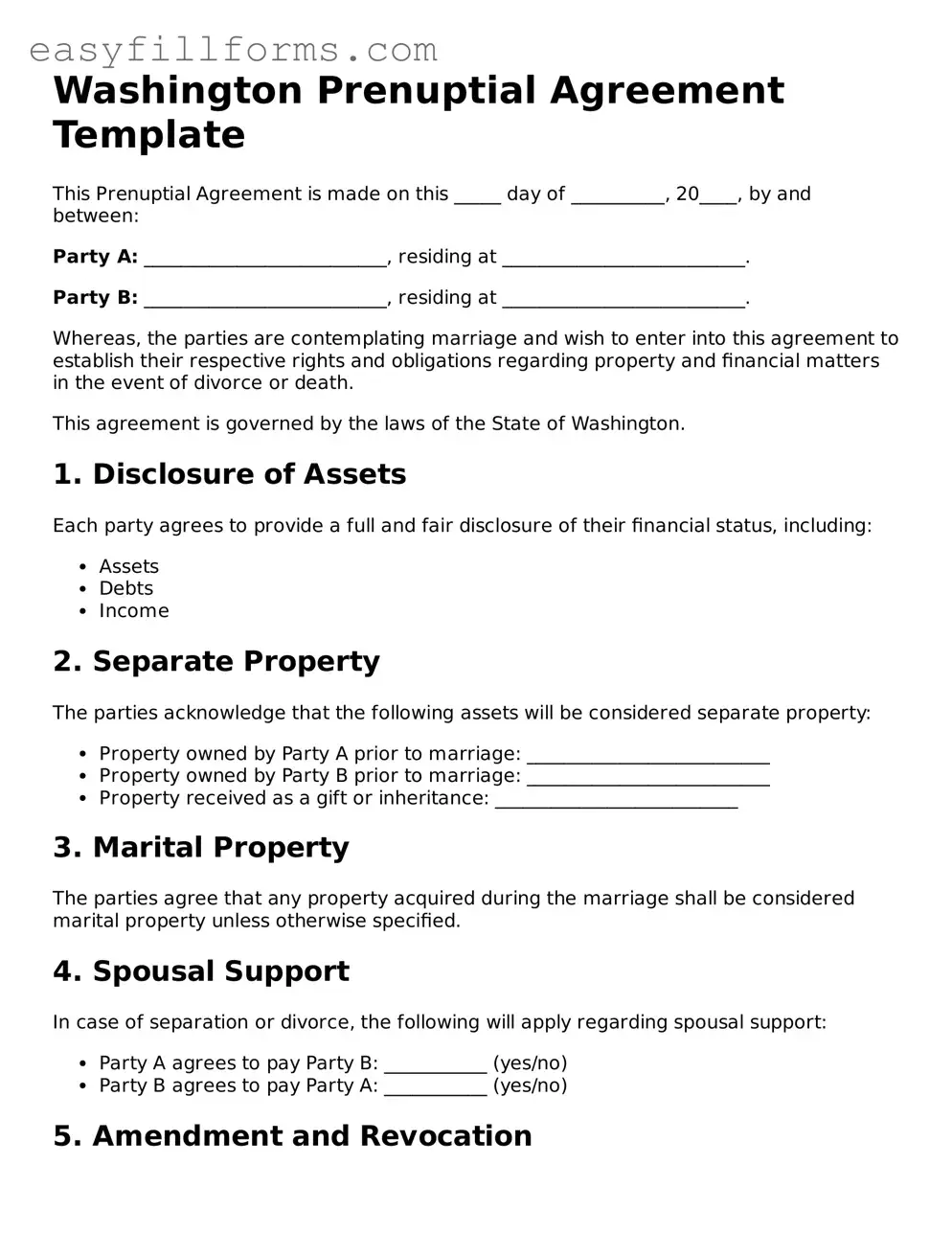 Valid  Prenuptial Agreement Template for Washington