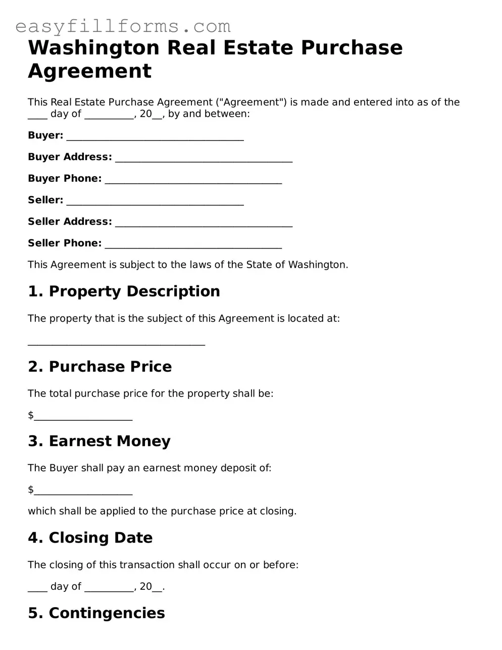 Valid  Real Estate Purchase Agreement Template for Washington