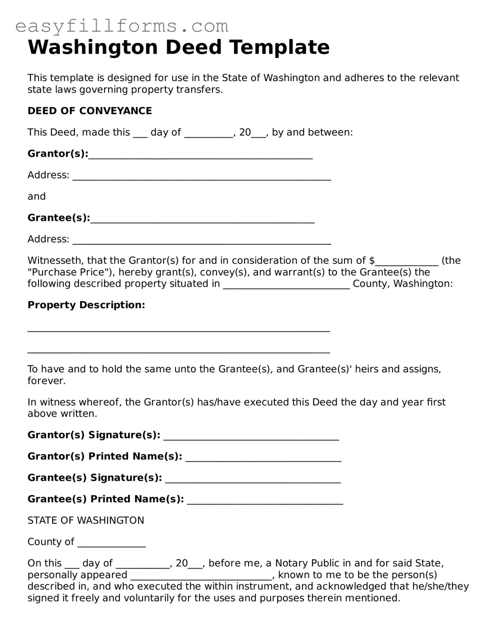 Valid  Deed Template for Washington