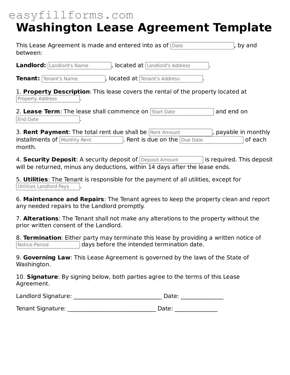 Valid  Lease Agreement Template for Washington